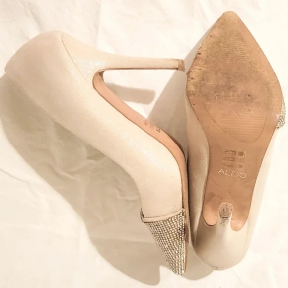 2/$18 Aldo Gray Silver Embellished Rhinestone Sparkle Pump Heels Pointy Toe - Picture 6 of 7